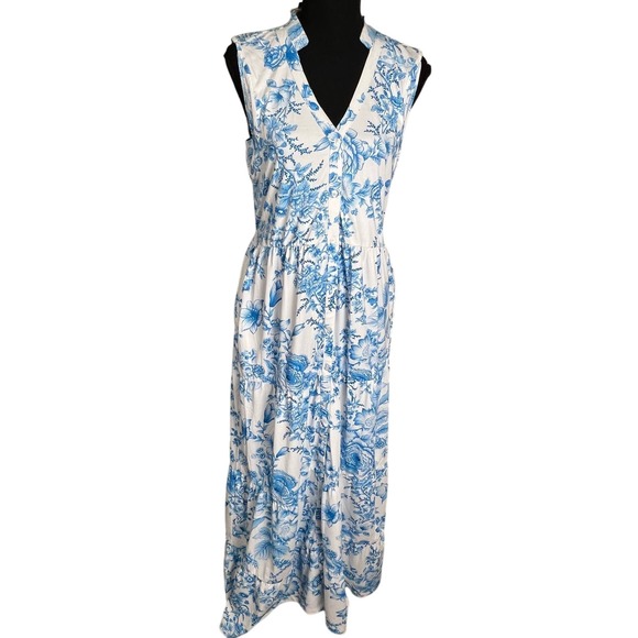 Tolani Collection Printed Sleeveless Maxi Dress White Blue Floral NWT Size XS - Picture 3 of 10